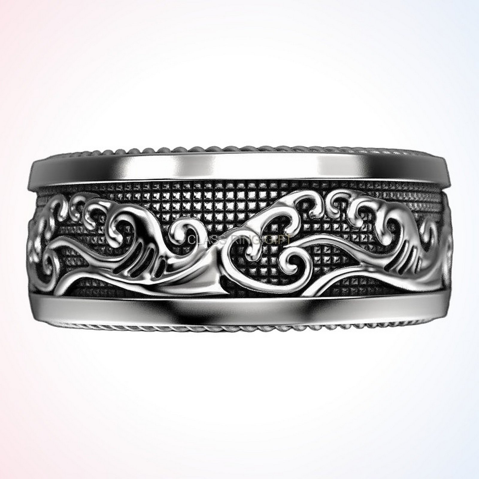 Anniversary gift wonderful waves ring, top band profile