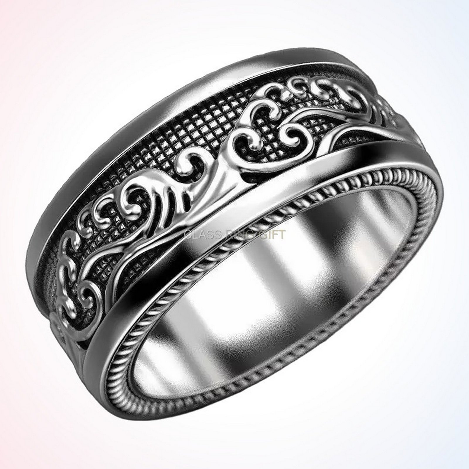 Anniversary gift wonderful waves ring, side detail angle