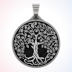 Sterling silver yggdrasil tree pendant with oxidized finish and beaded border