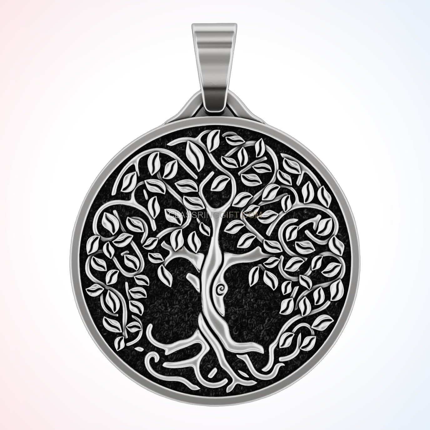 Sterling silver yggdrasil tree pendant with oxidized finish and beaded border