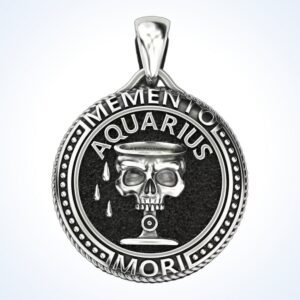 gift for him zodiac skull pendant Aquarius with water drops oxidized silver