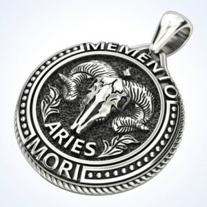 Aries gift for him zodiac skull pendant, 925 sterling silver