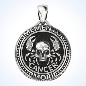Cancer gift for him zodiac skull pendant, front view with crab claws