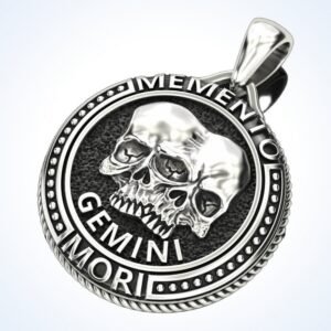 Gemini gift for him zodiac skull pendant, oxidized 925 silver