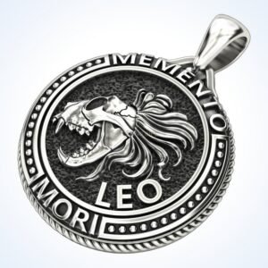 leo gift for him zodiac skull pendant, oxidized sterling silver