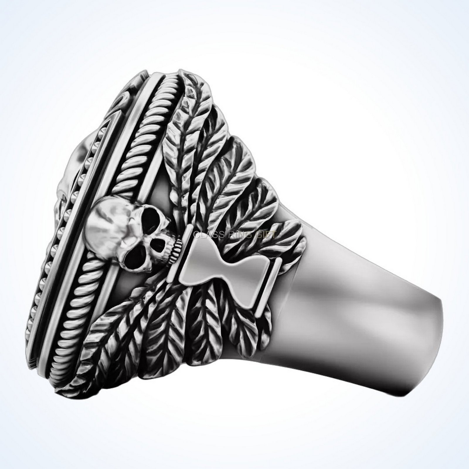 Gift for him zodiac skull 2, right angled three-quarter profile view