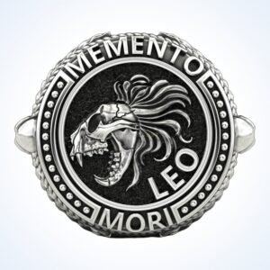 Gift for him zodiac skull 3 Leo skull ring with acanthus leaf band, 925 silver