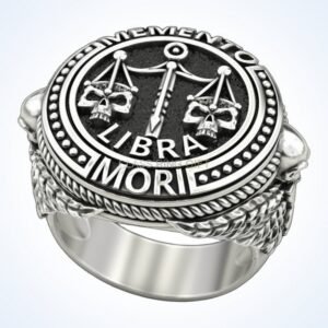 libra gift for him zodiac skull ring front view oxidized silver