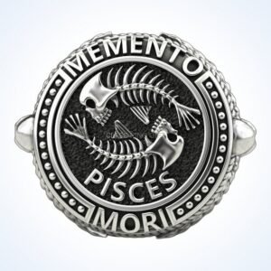 Pisces gift for him zodiac skull ring, oxidized 925 sterling silver