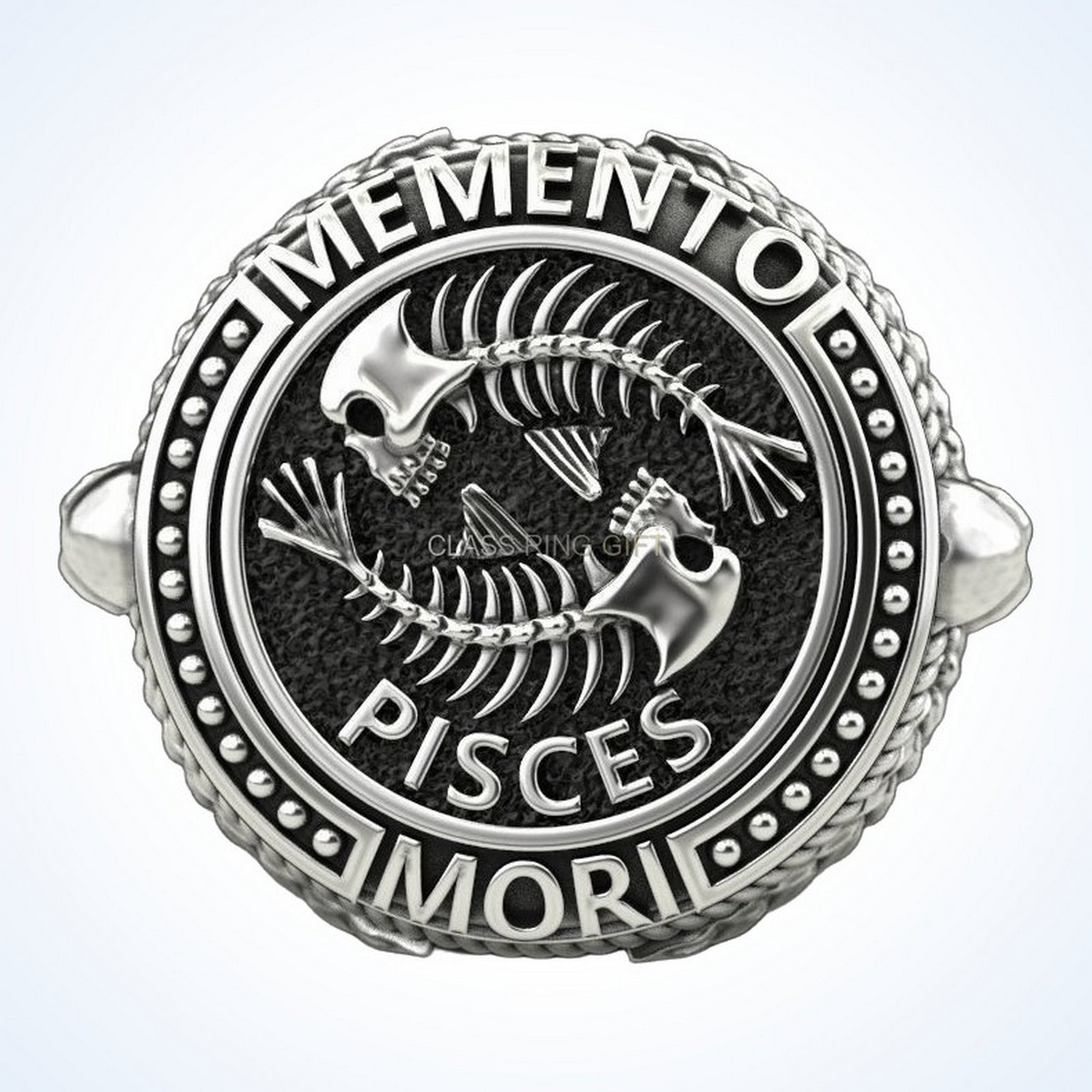 Pisces gift for him zodiac skull ring, oxidized 925 sterling silver