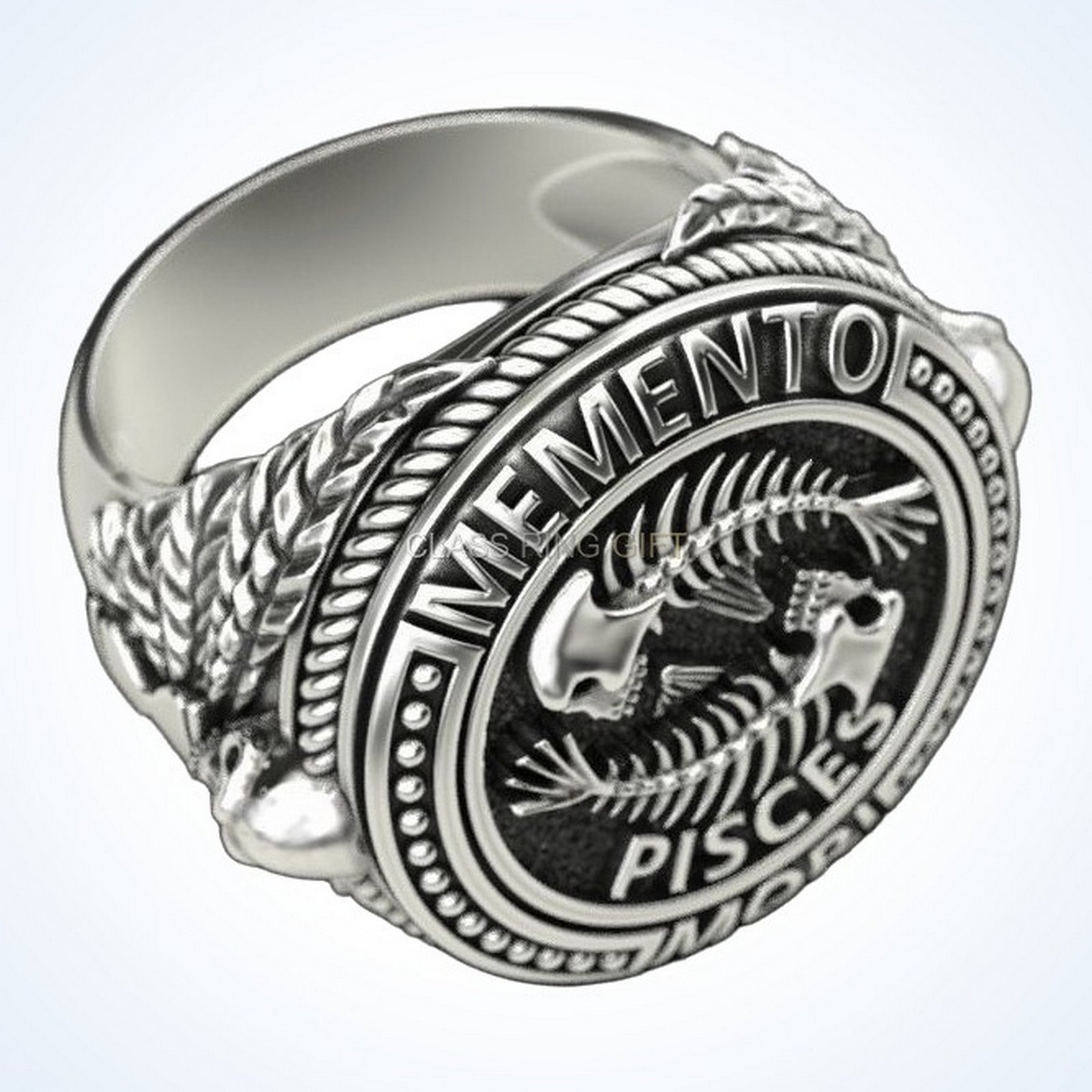 Pisces gift for him zodiac skull ring, oxidized 925 sterling silver