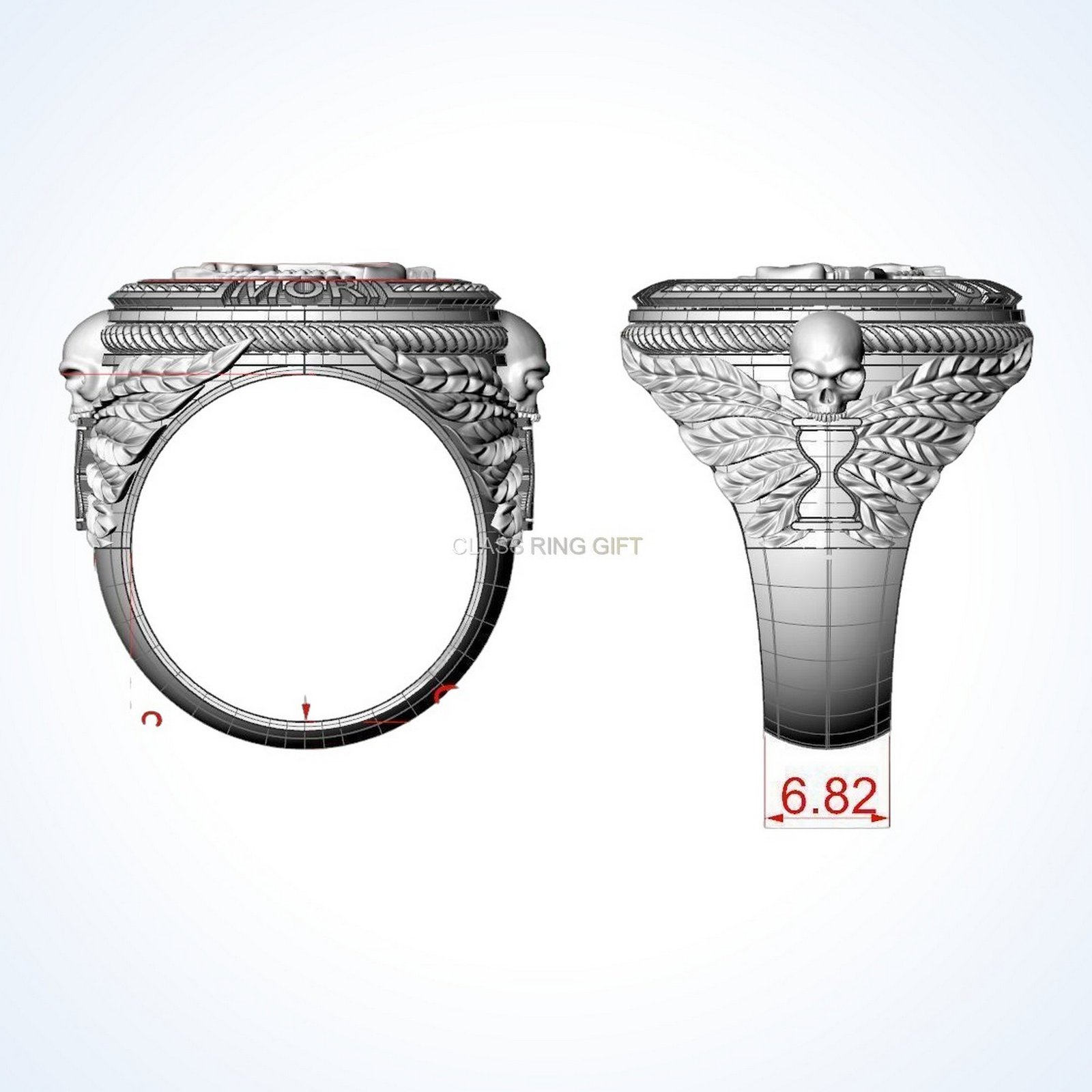 Pisces gift for him zodiac skull ring, oxidized 925 sterling silver