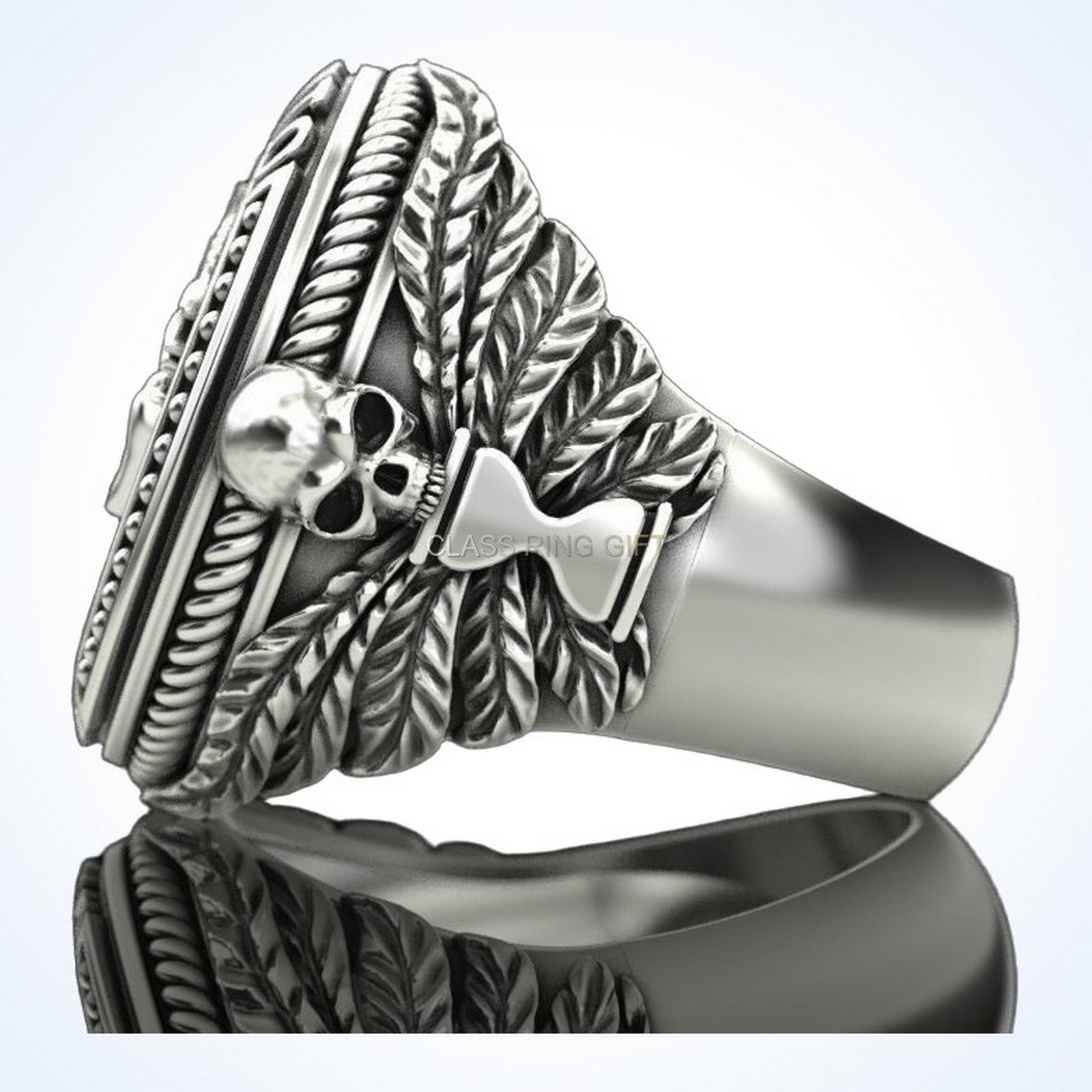Pisces gift for him zodiac skull ring, oxidized 925 sterling silver