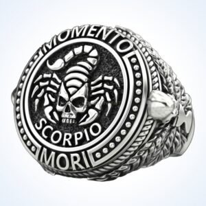 Scorpio gift for him zodiac skull ring oxidized 925 silver front view
