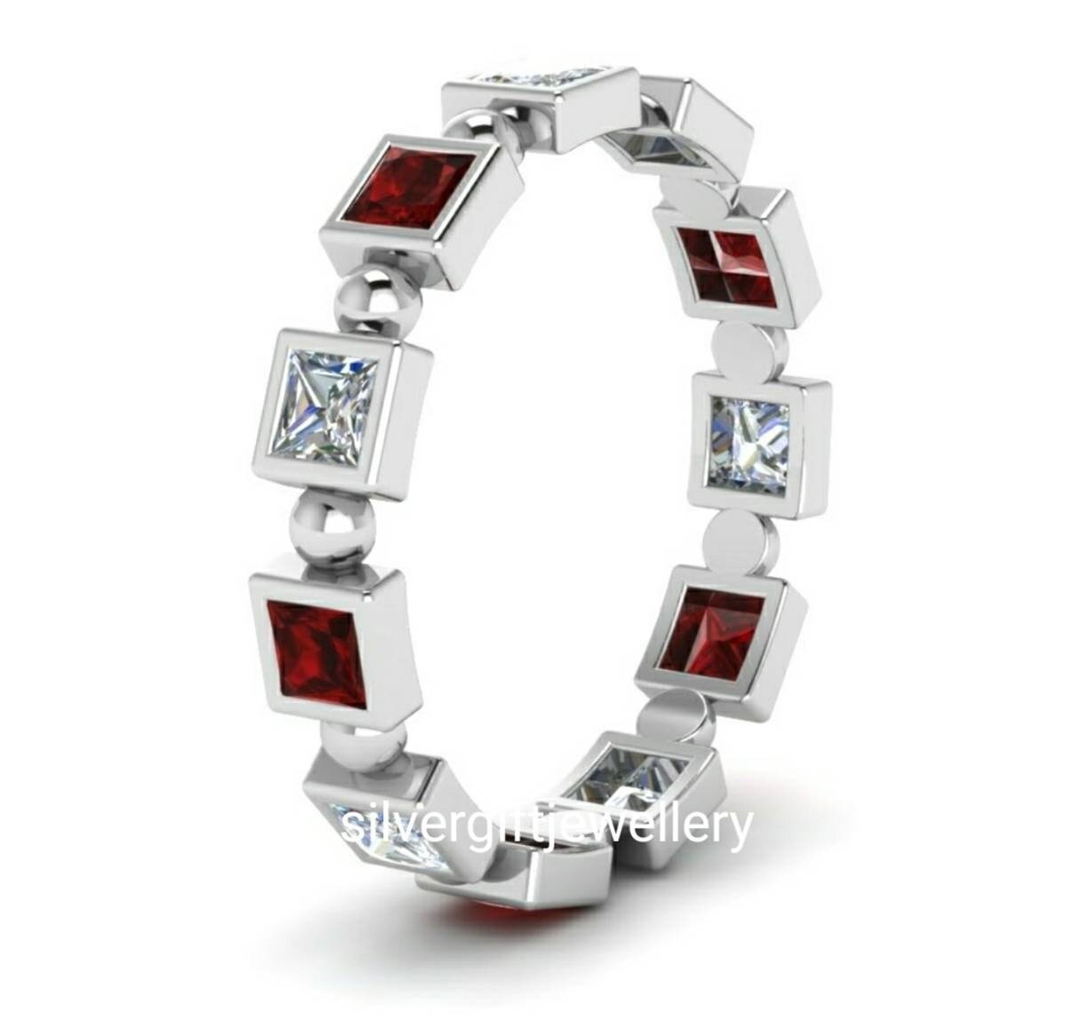 Red and White Cocktail Ring, Statement Engagement Ring 925 Silver - Image 7
