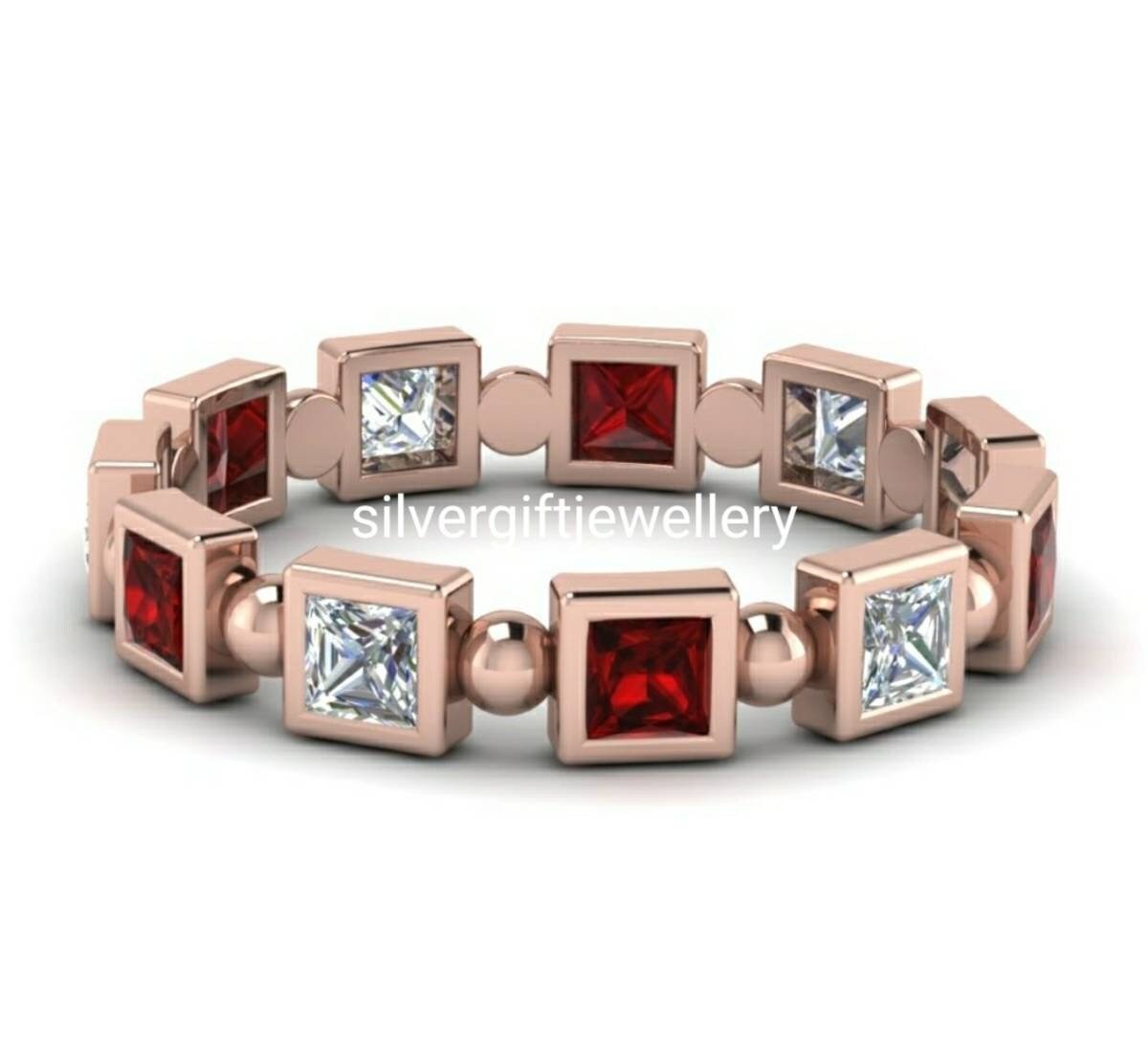 Red and White Cocktail Ring, Statement Engagement Ring 925 Silver - Image 5