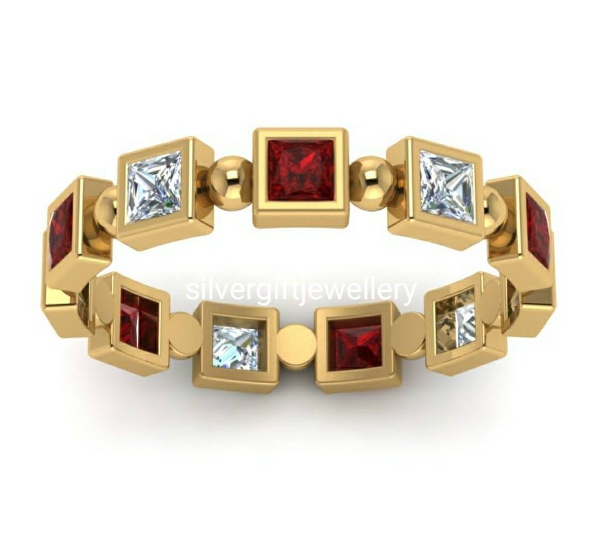 Red and White Cocktail Ring, Statement Engagement Ring 925 Silver - Image 4
