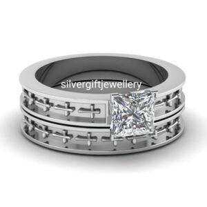 Jesus Cross Ring Set for Men, Two Band Christian Ring 925 Silver
