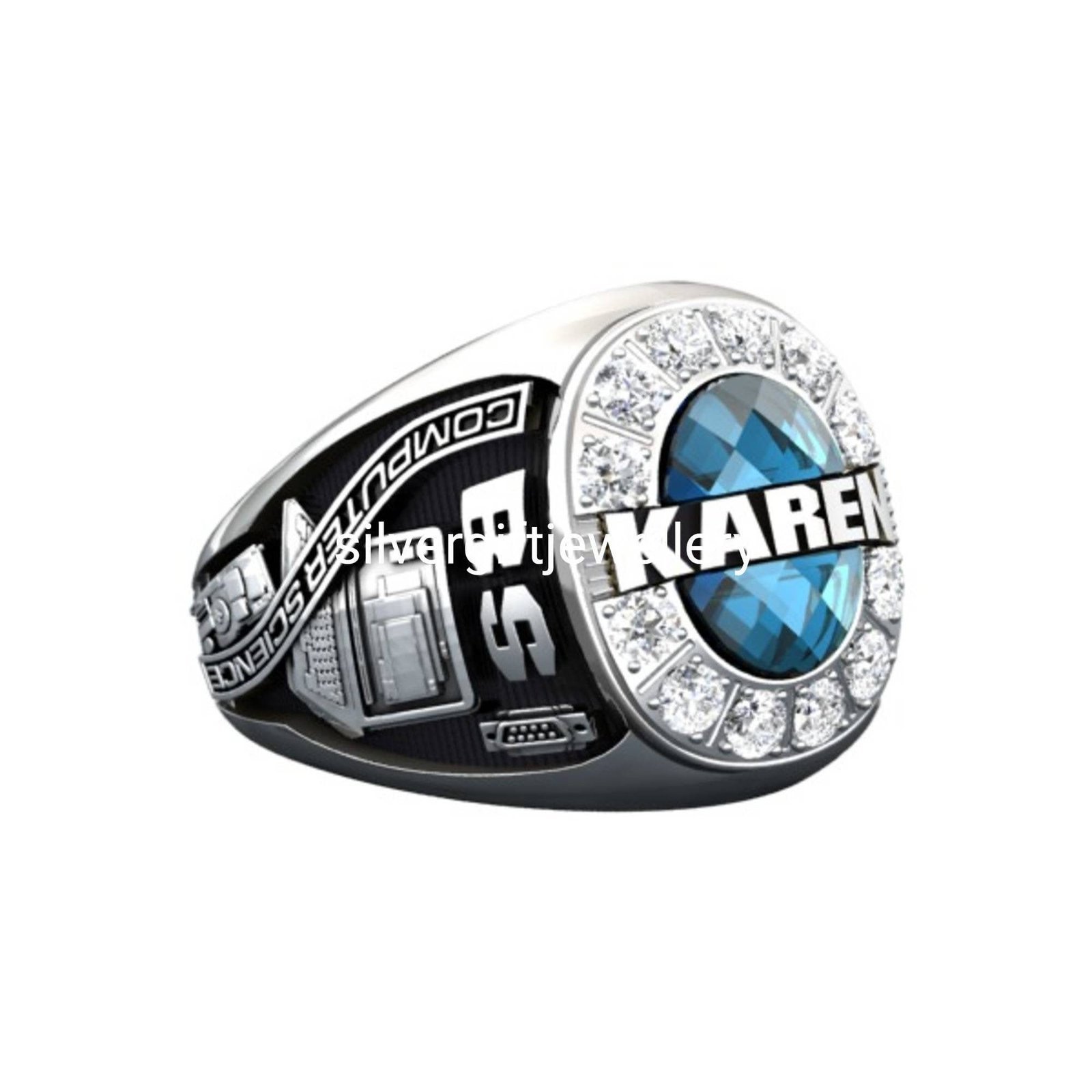 Signet Graduation Ring, Flat Top College Ring 925 Silver