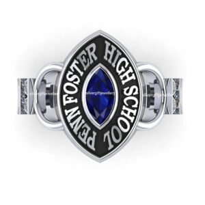 Colored Stone Senior Ring for Her, School Name Around Stone 925 Silver