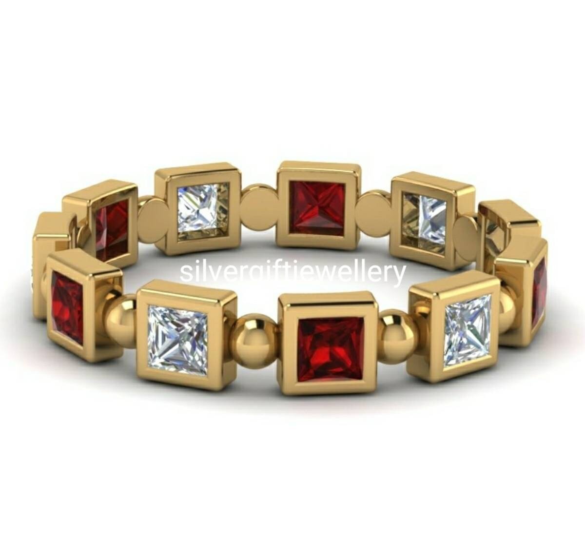 Red and White Cocktail Ring, Statement Engagement Ring 925 Silver - Image 3
