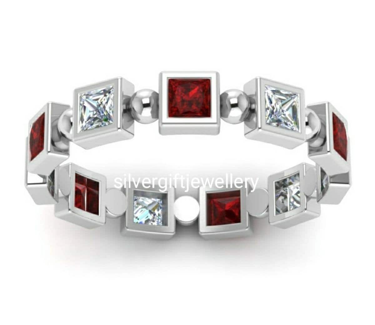 Red and White Cocktail Ring, Statement Engagement Ring 925 Silver - Image 2