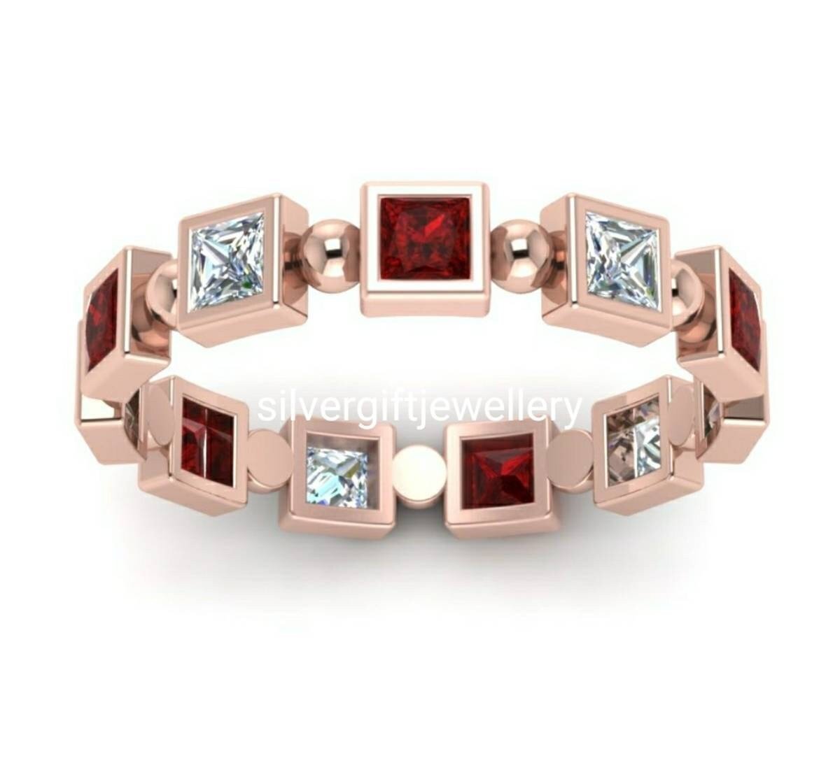 Red and White Cocktail Ring, Statement Engagement Ring 925 Silver - Image 6