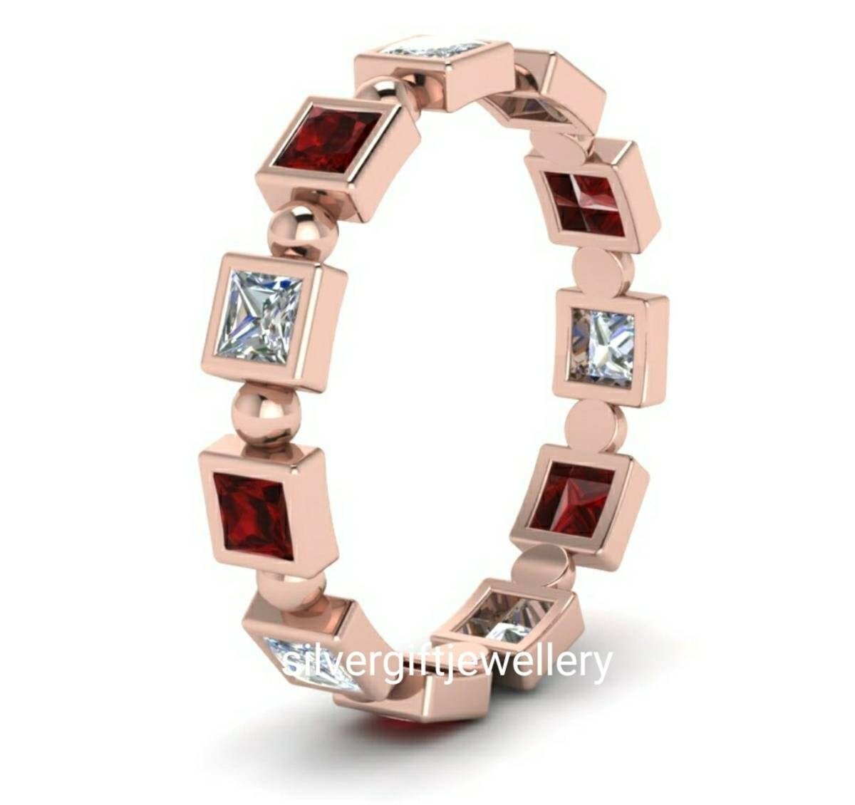 Red and White Cocktail Ring, Statement Engagement Ring 925 Silver - Image 9