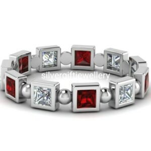 Red and White Cocktail Ring, Statement Engagement Ring 925 Silver
