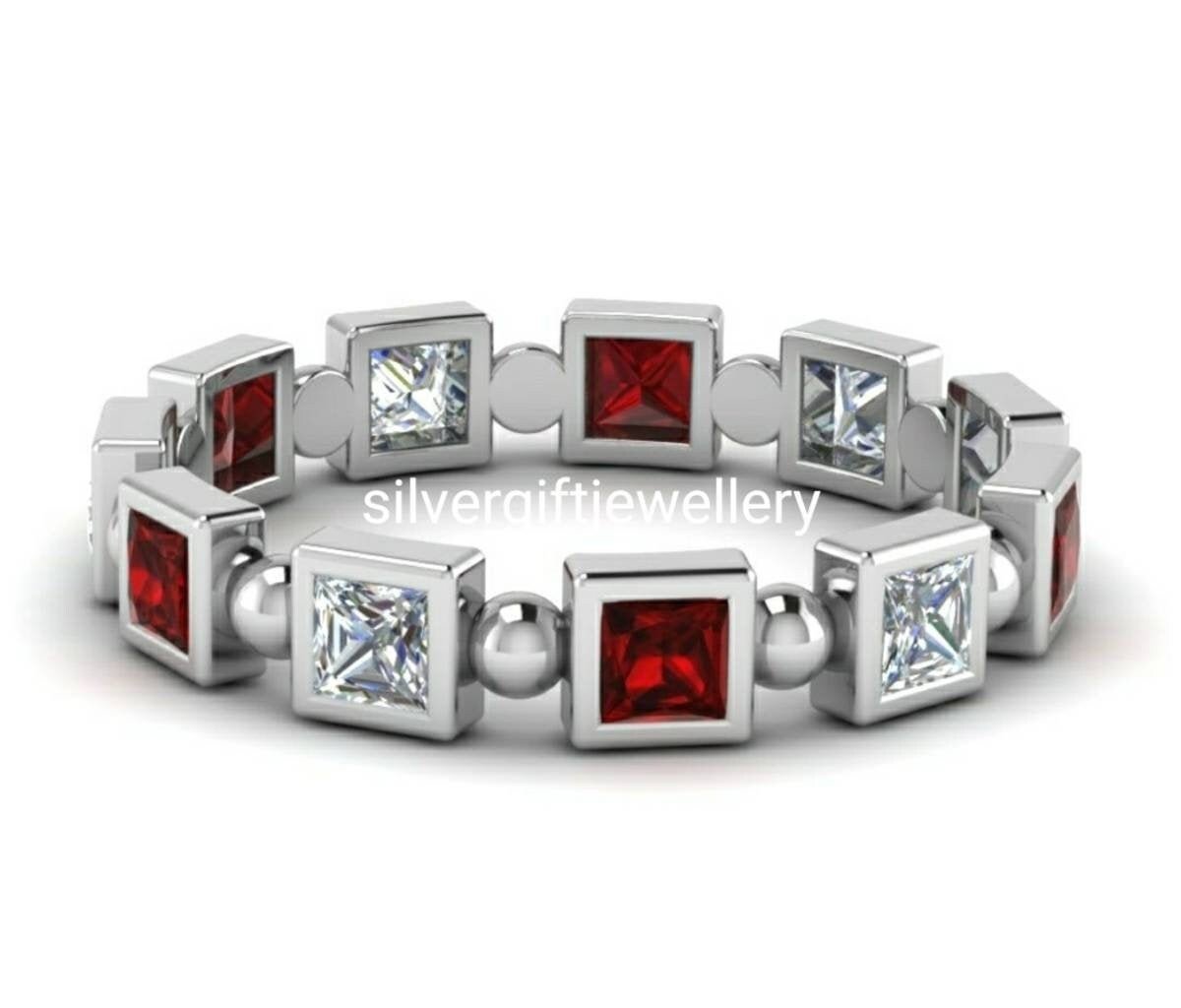 Red and White Cocktail Ring, Statement Engagement Ring 925 Silver