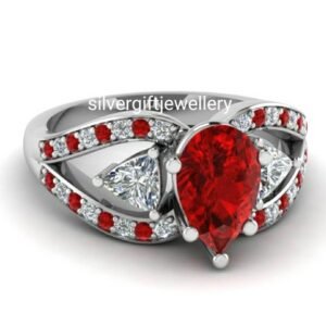 Red Butterfly Ring, Vivid Red Stones 925 Silver