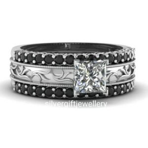 Black and White Cocktail Ring, Statement Engagement Ring 925 Silver