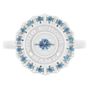 Fancy Blue Class Ring for Her, Elegant 925 Silver Graduation Gift