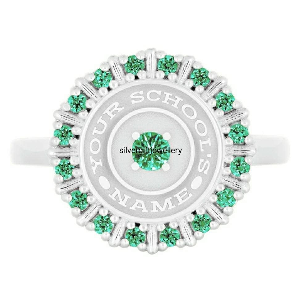Fresh Green Class Ring for Women, Fancy Green 925 Silver