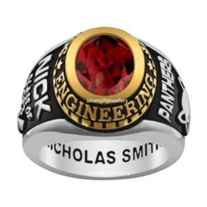 Two Tone Class Ring, Gold Plated Accents and 925 Silver