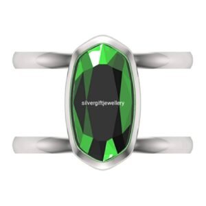 Emerald Green School Ring, Rich Green Stone 925 Silver