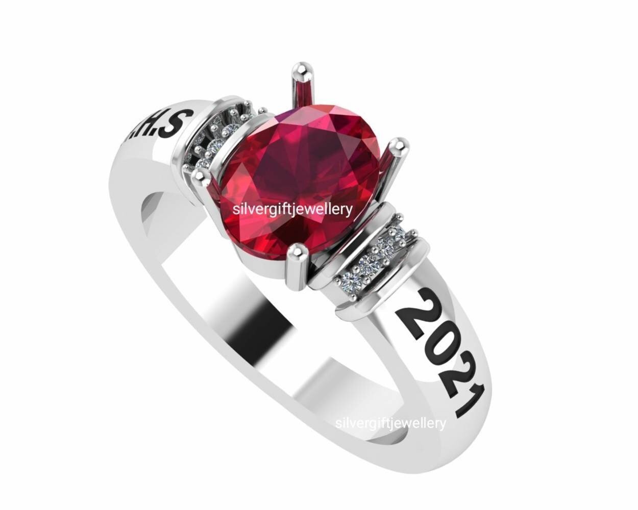 High School Ring Band for Her, Traditional Graduation Ring 925 Silver - Image 3
