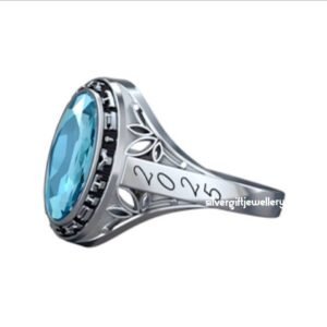 Small Oval High School Ring for Her, Detailed 925 Silver