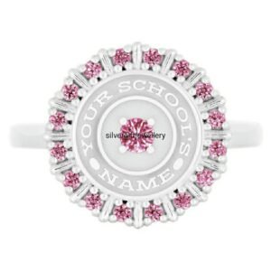 Fancy Pink School Ring for Women, Bright Pink 925 Silver
