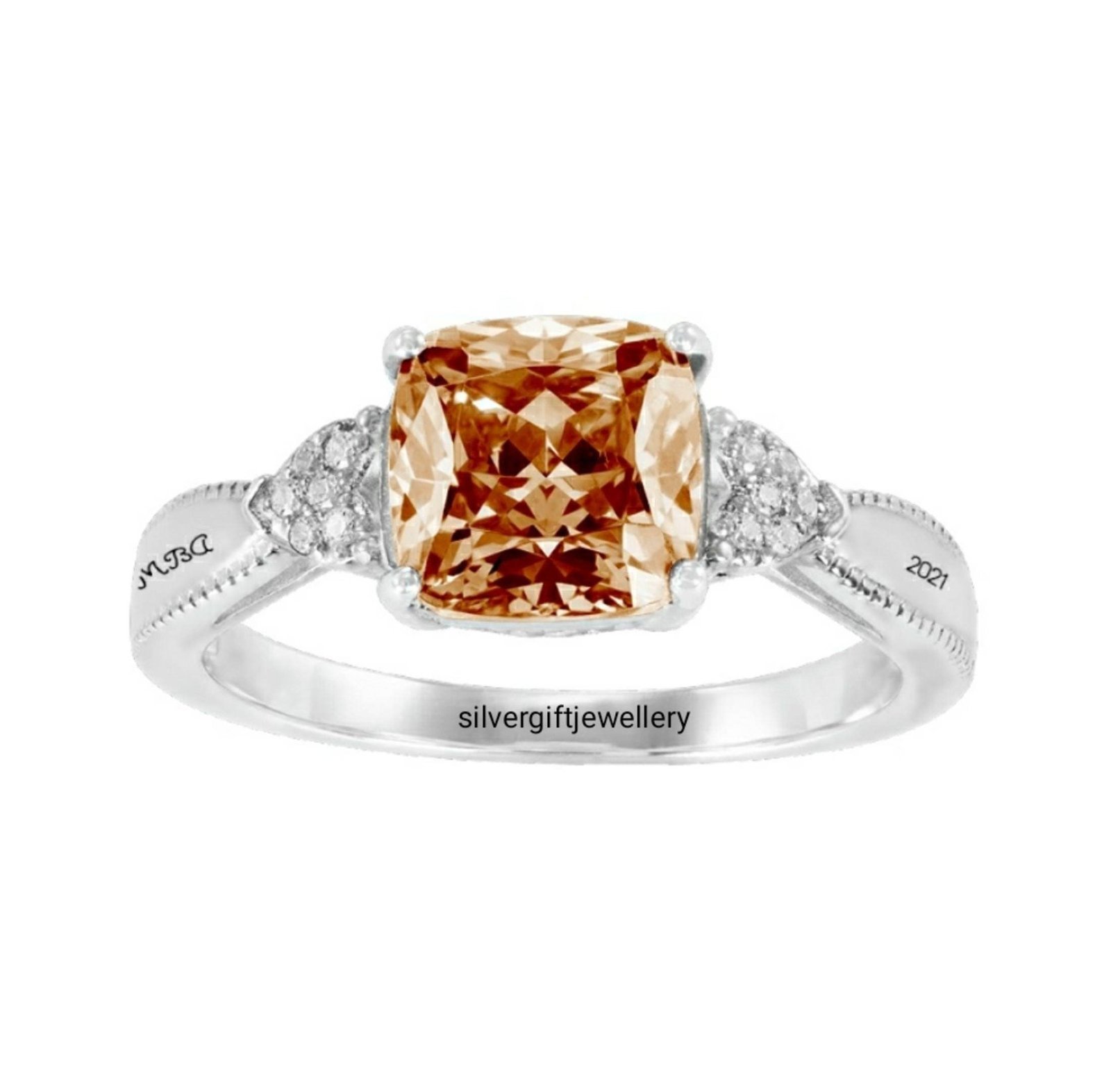 Cushion High School Ring for Her, Soft Corner Stone 925 Silver - Image 3