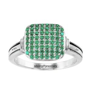 Green Stone Graduation Ring for Women, Emerald Color 925 Silver
