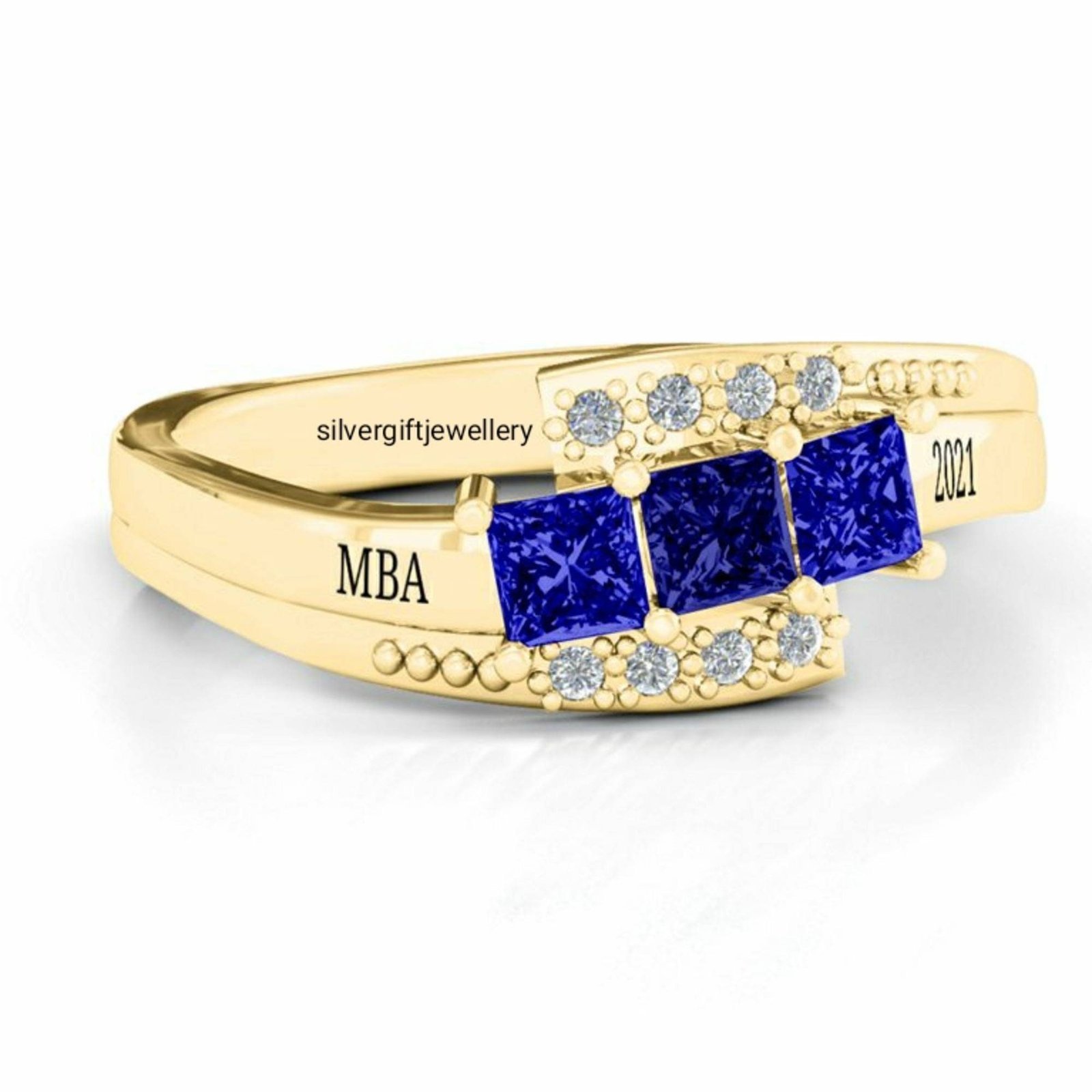 Detailed Side Graduation Ring, Signature 925 Silver Class Ring - Image 3