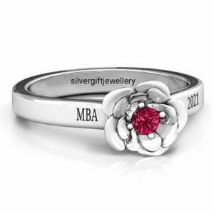 Floral High School Ring for Her, Blossom Design 925 Silver