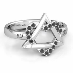 Stepped Heart Class Ring, Three Step Band 925 Silver