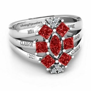 Family Birthstone Ring, Personalized Class and Mother Ring 925 Silver