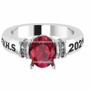 High School Ring Band for Her, Traditional Graduation Ring 925 Silver