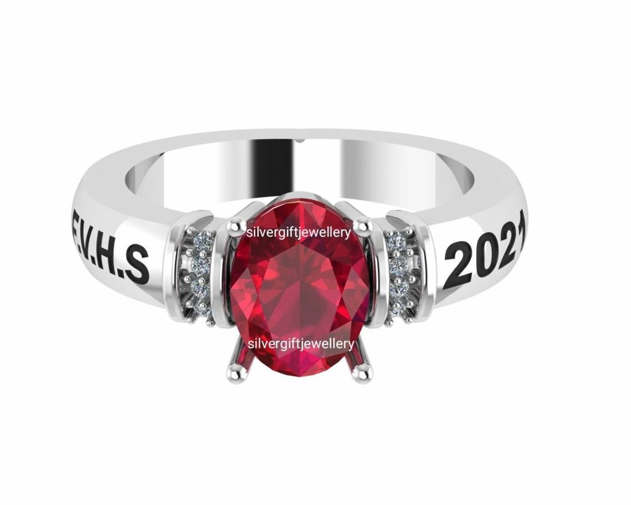 High School Ring Band for Her, Traditional Graduation Ring 925 Silver
