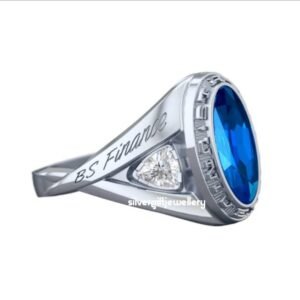 Delicate Oval School Ring for Her, School Name Around Stone 925 Silver