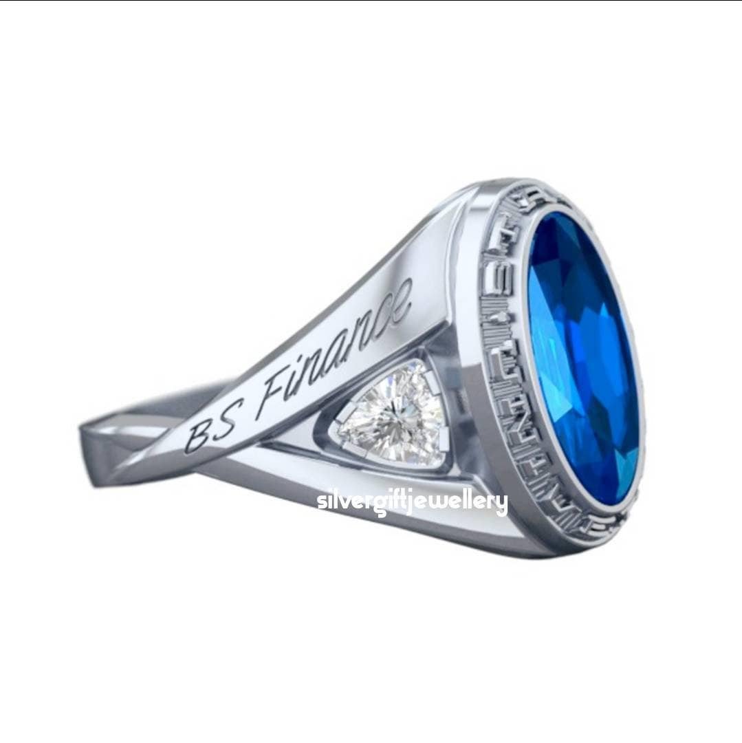 Delicate Oval School Ring for Her, School Name Around Stone 925 Silver