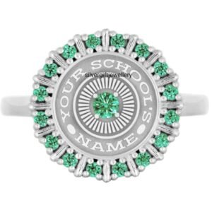 Fancy Green Class Ring for Women, Vivid 925 Silver